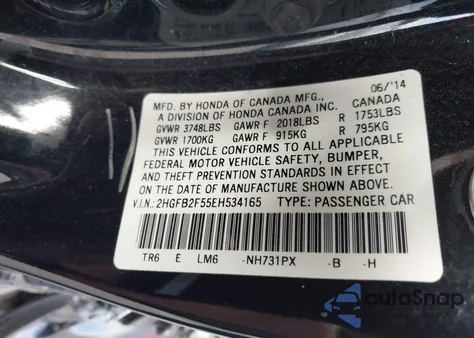 2014 Honda Civic Lx from USA, damaged, VIN 2HGFB2F55EH534165